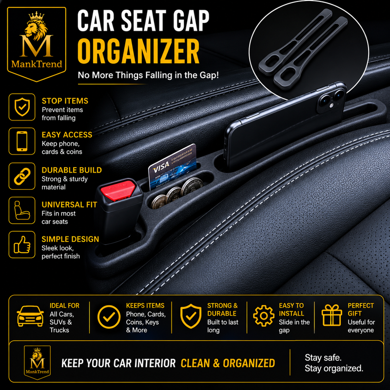 Car Seat Gap Filler EVA Organizer – Side Pocket Storage Box (Black, Pack of 1)