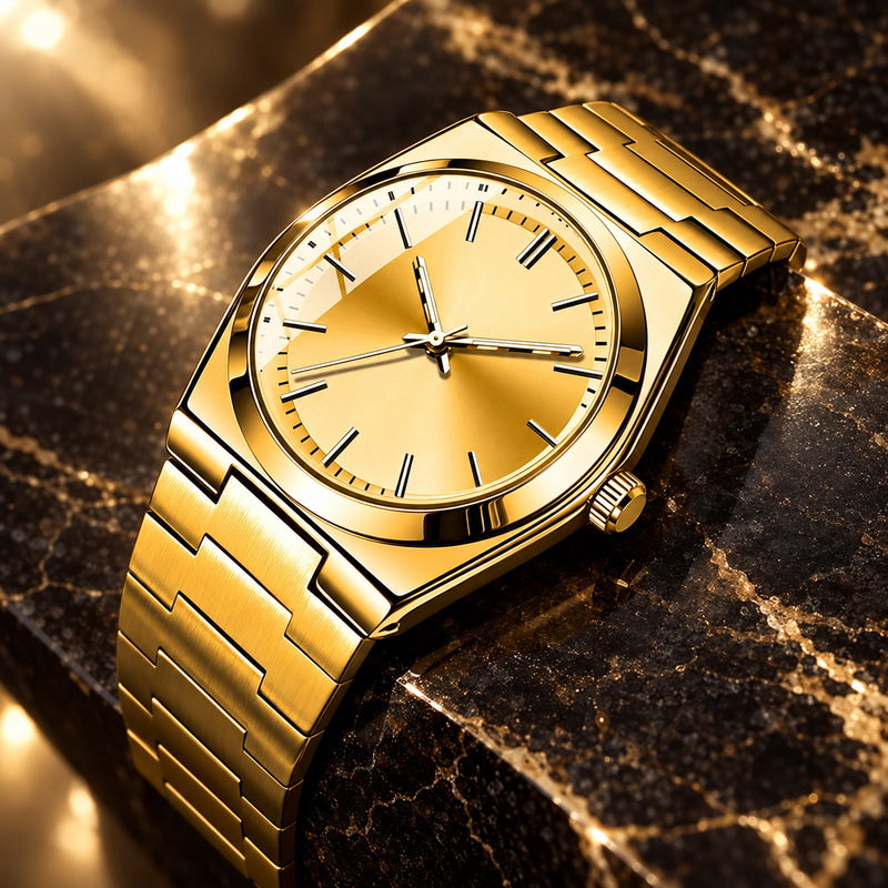 Rose Gold & Steel Round Watch - Full Gold Gold Dial