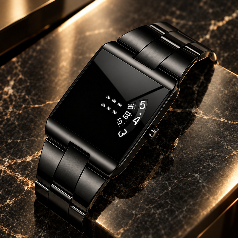 Square Dial Business Watch - All Black Black Dial