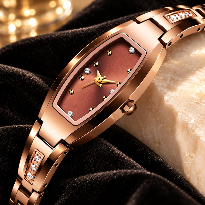 Tungsten Steel Sapphire Watch - Rose Gold