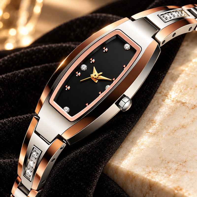 Tungsten Steel Sapphire Watch - Two-Tone Rose Gold