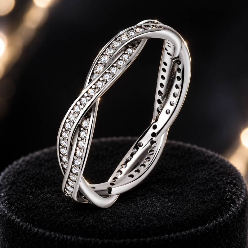 Twisted Micro-Set Crystal Ring - Bright Silver