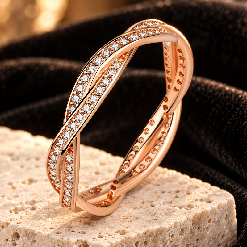 Twisted Micro-Set Crystal Ring - Rose Gold