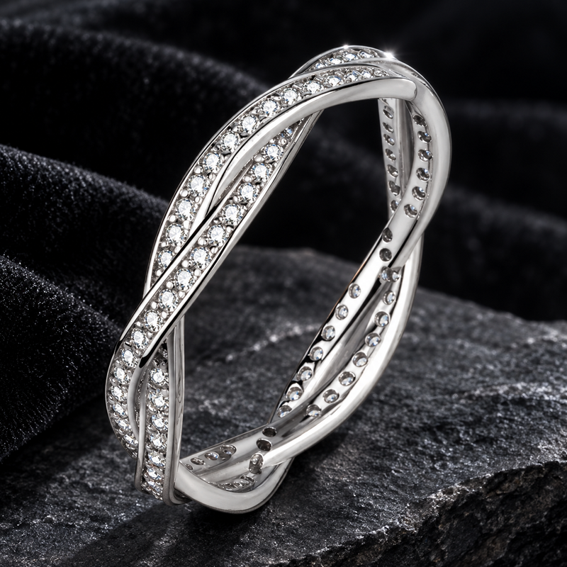 Twisted Micro-Set Crystal Ring - Silver
